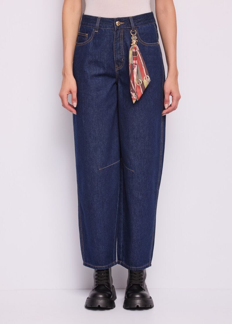 Jeans cinque tasche da donna con foulard - fronte