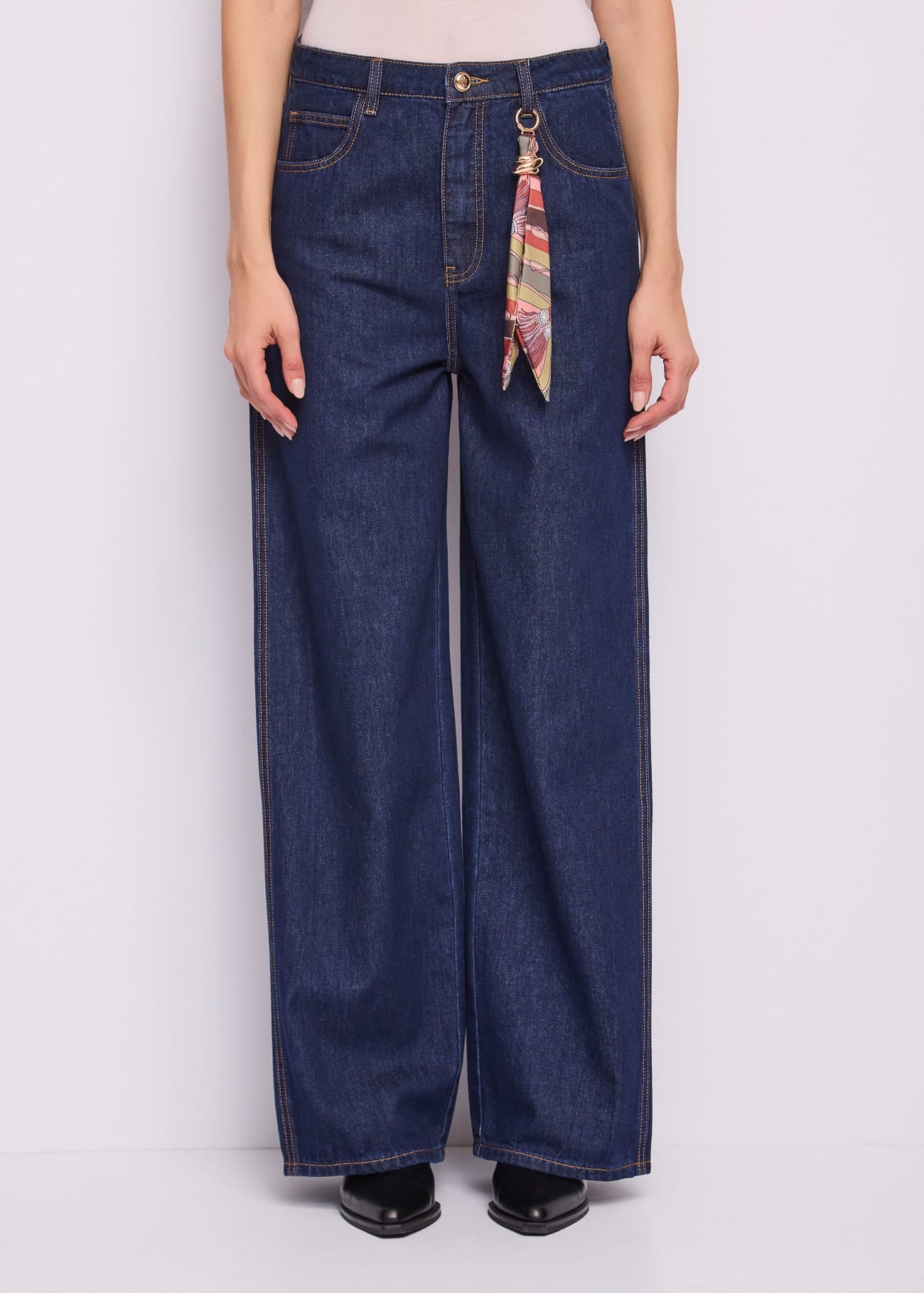 Jeans wide leg da donna con foulard