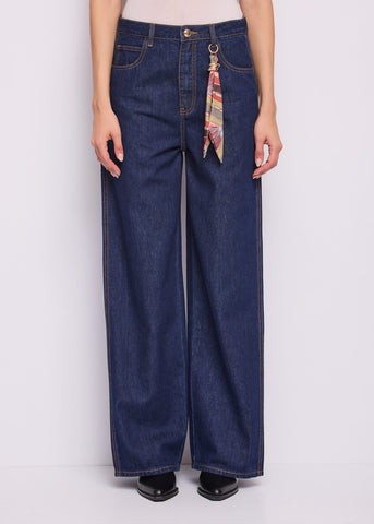 Jeans wide leg da donna con foulard
