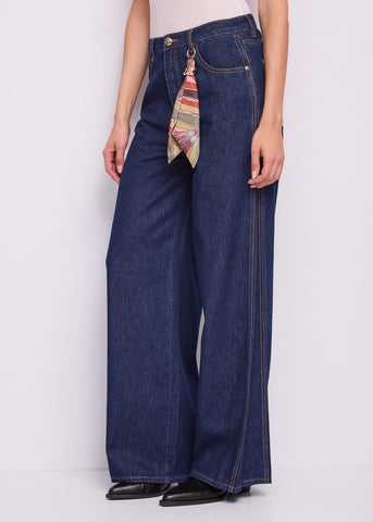 Jeans wide leg da donna con foulard