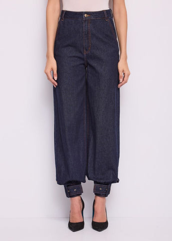 Jeans a vita alta da donna con cinturini - fronte