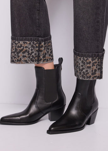 Jeans straight da donna con risvolto animalier