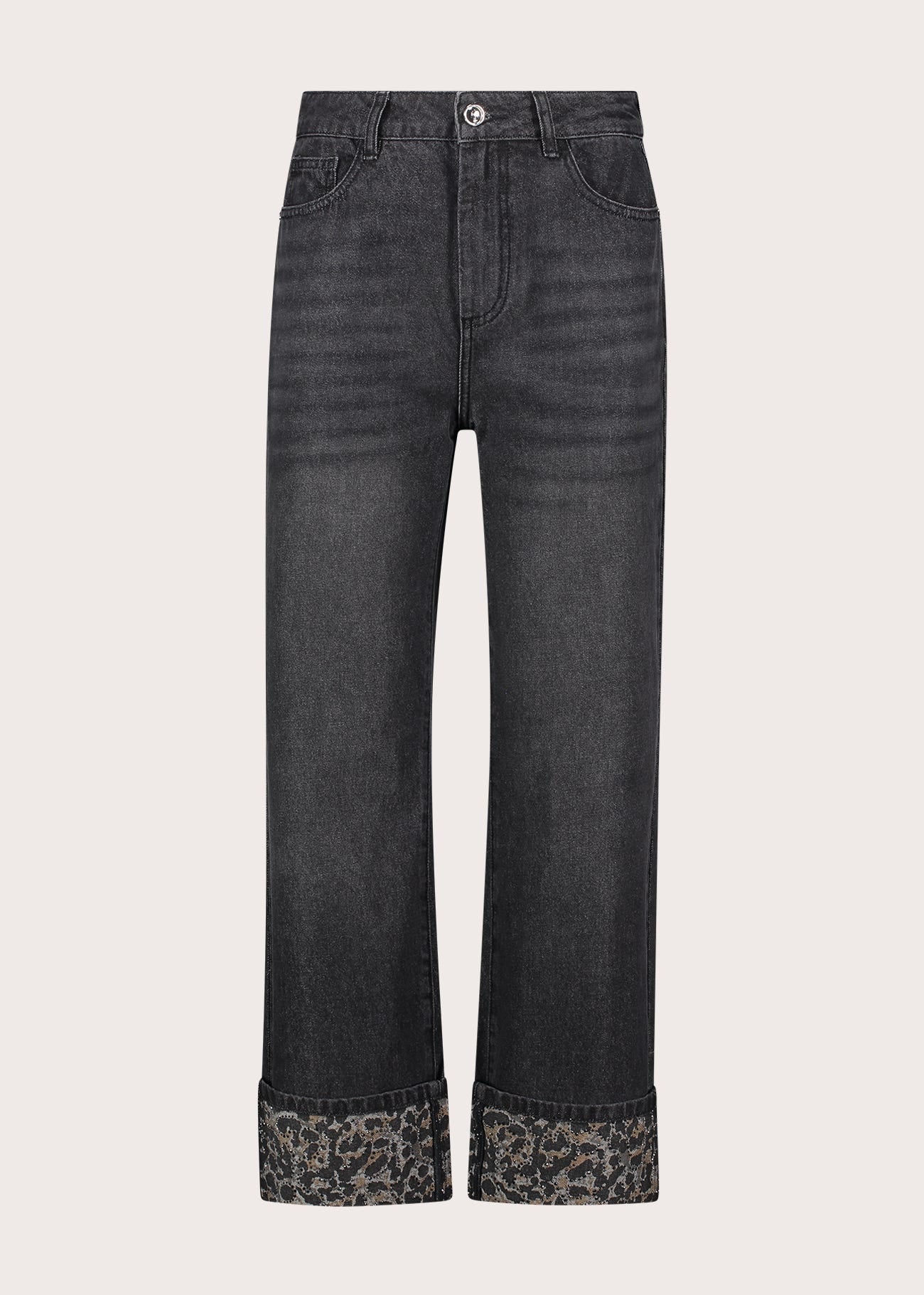 Jeans straight da donna con risvolto animalier