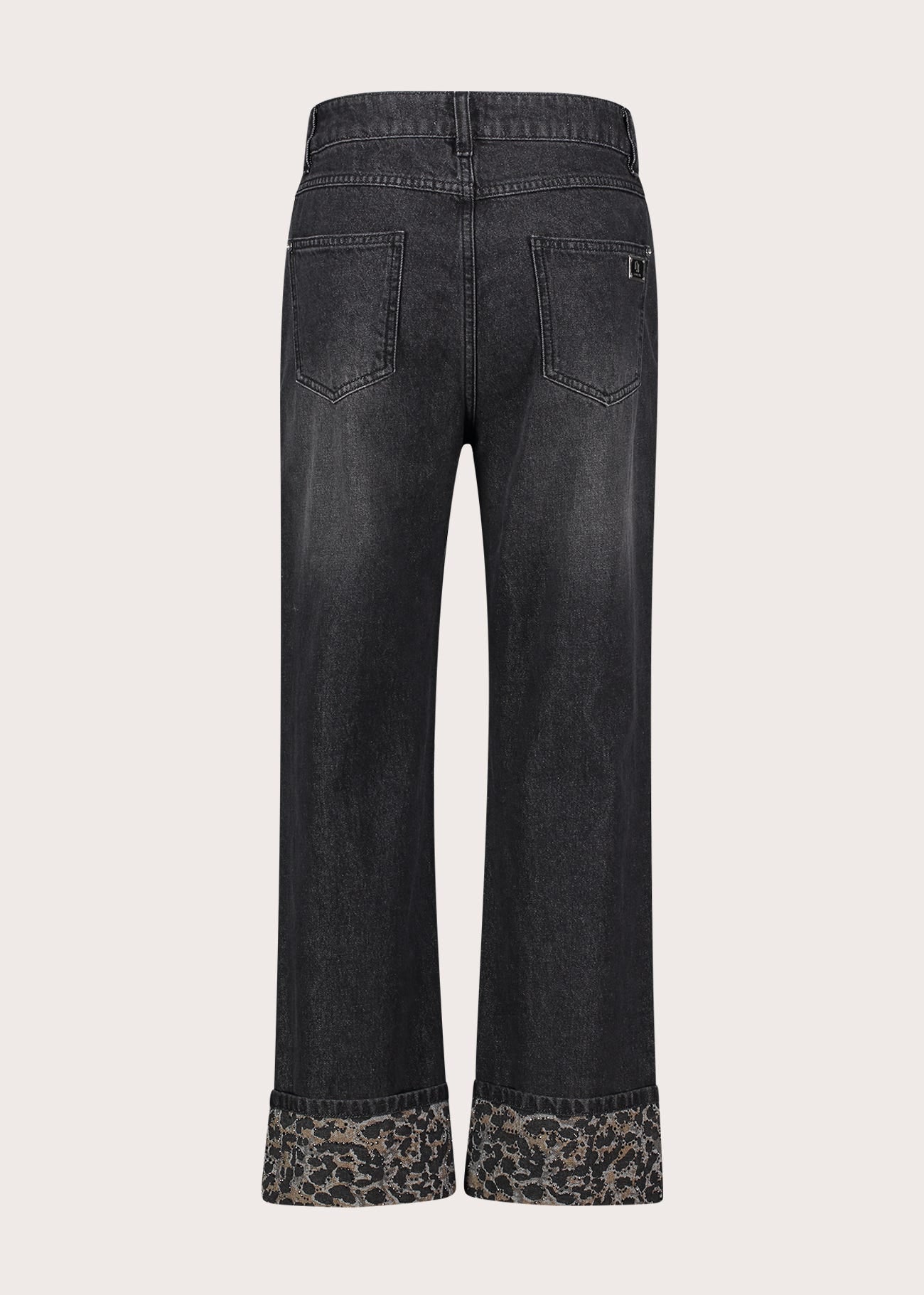 Jeans straight da donna con risvolto animalier