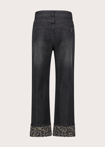 Jeans straight da donna con risvolto animalier
