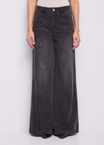 Jeans wide leg da donna con bottone gioiello