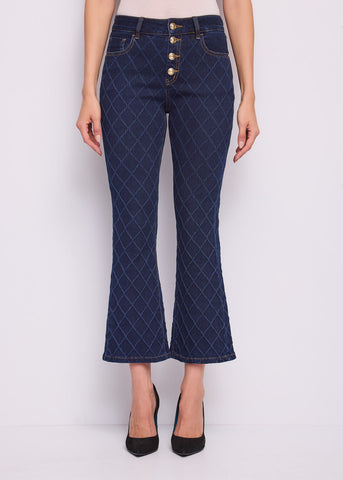 Jeans flare cropped da donna in cotone jacquard