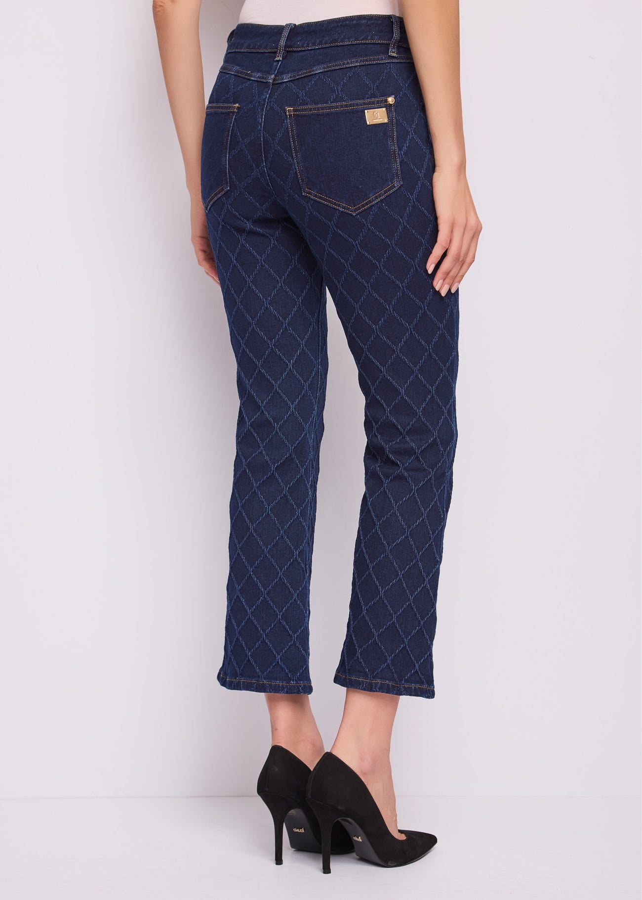 Jeans flare cropped da donna in cotone jacquard