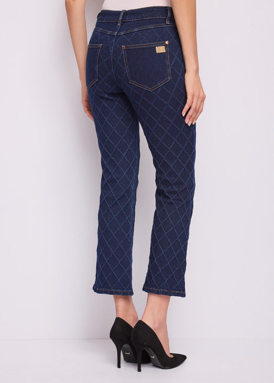 Jeans flare cropped da donna in cotone jacquard