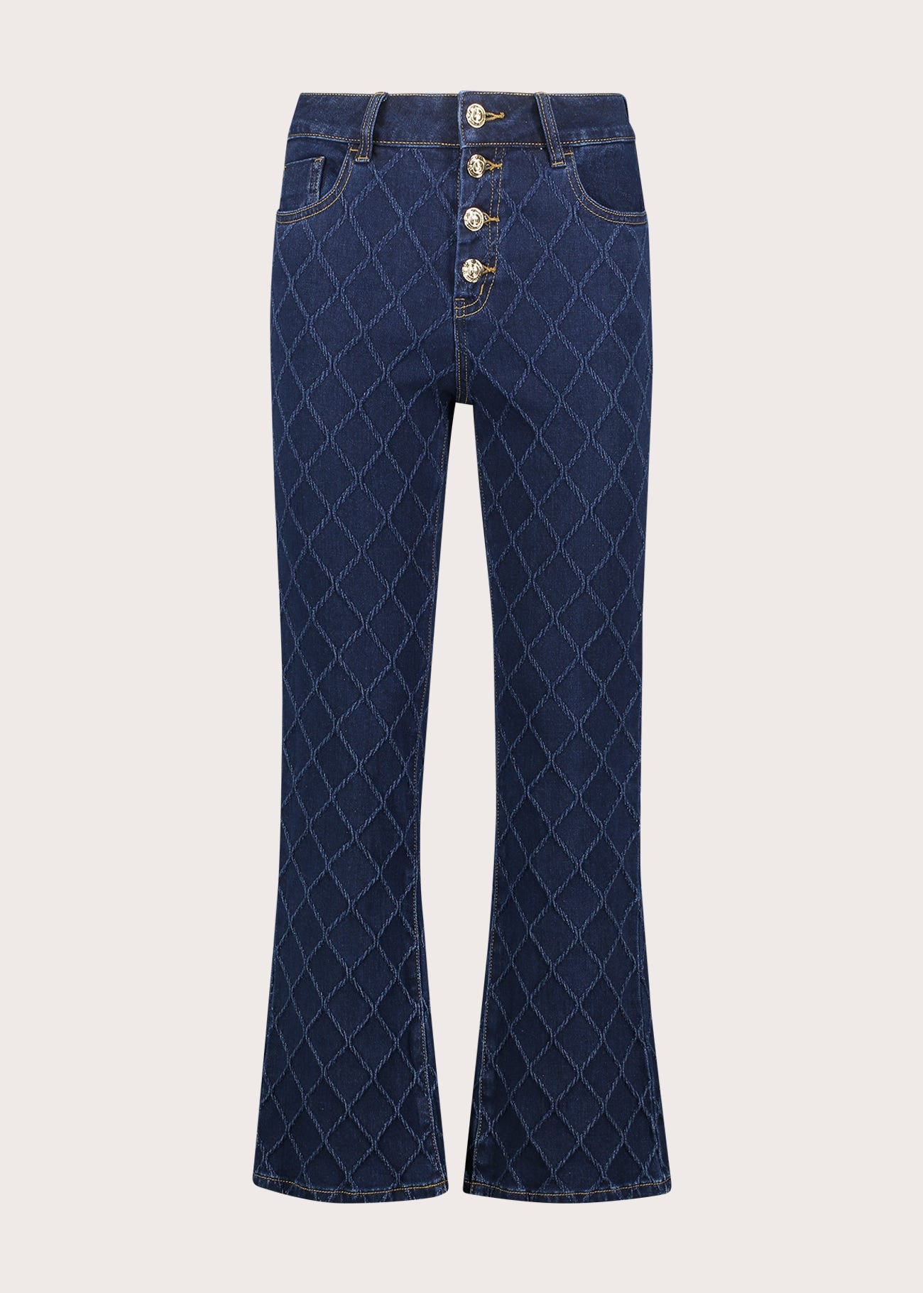 Jeans flare cropped da donna in cotone jacquard