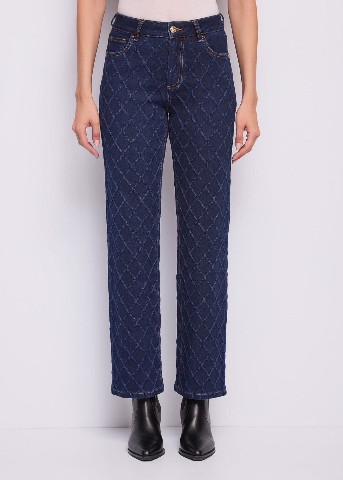 Jeans straight da donna in cotone jacquard