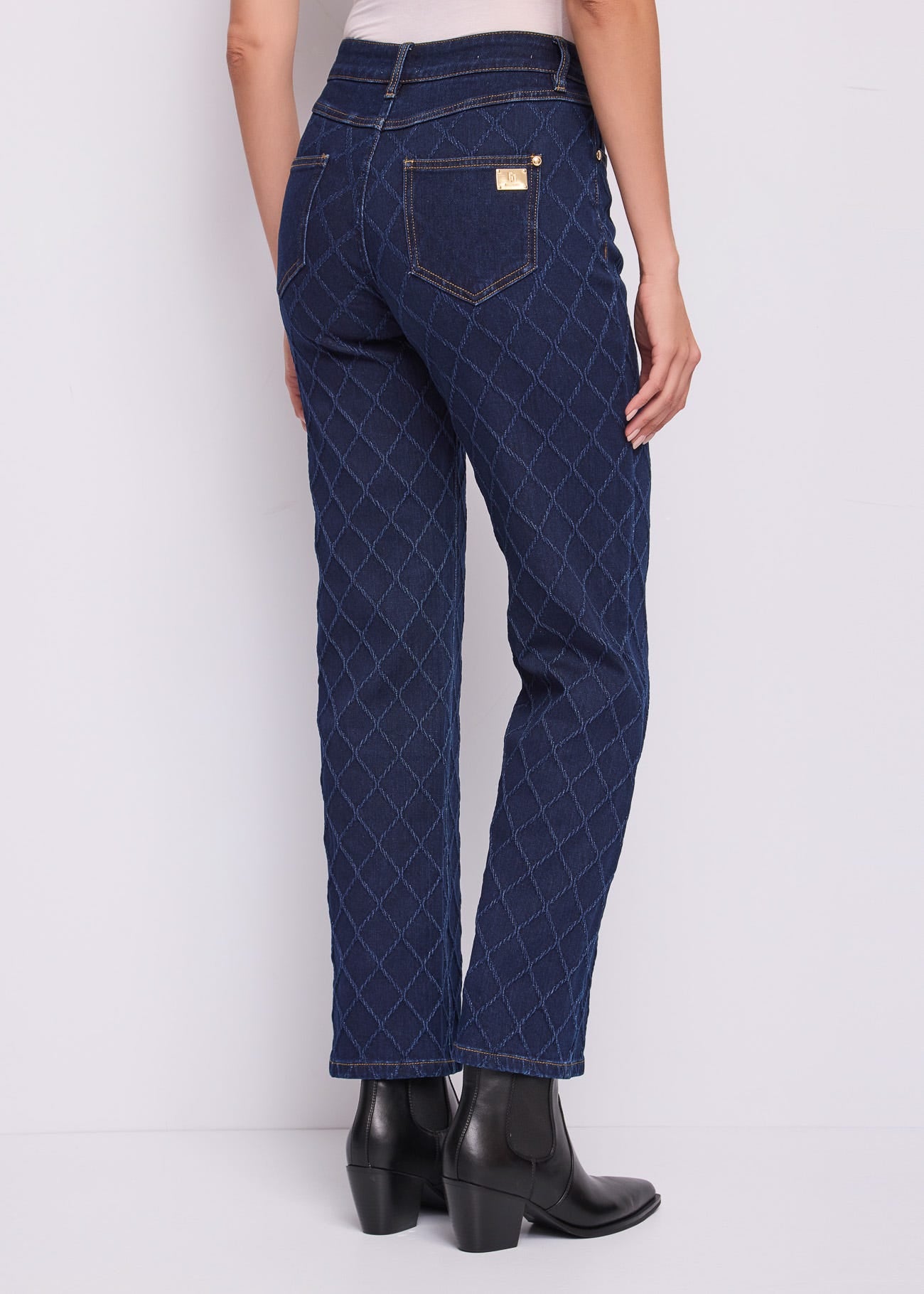 Jeans straight da donna in cotone jacquard