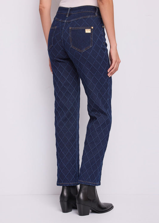 Jeans straight da donna in cotone jacquard