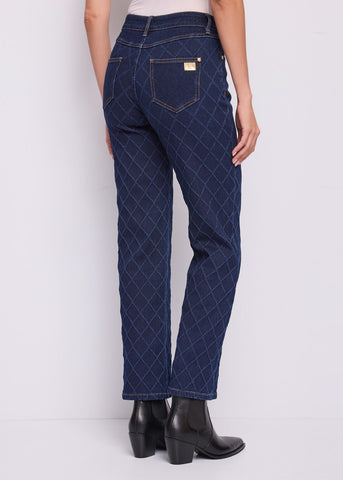 Jeans straight da donna in cotone jacquard
