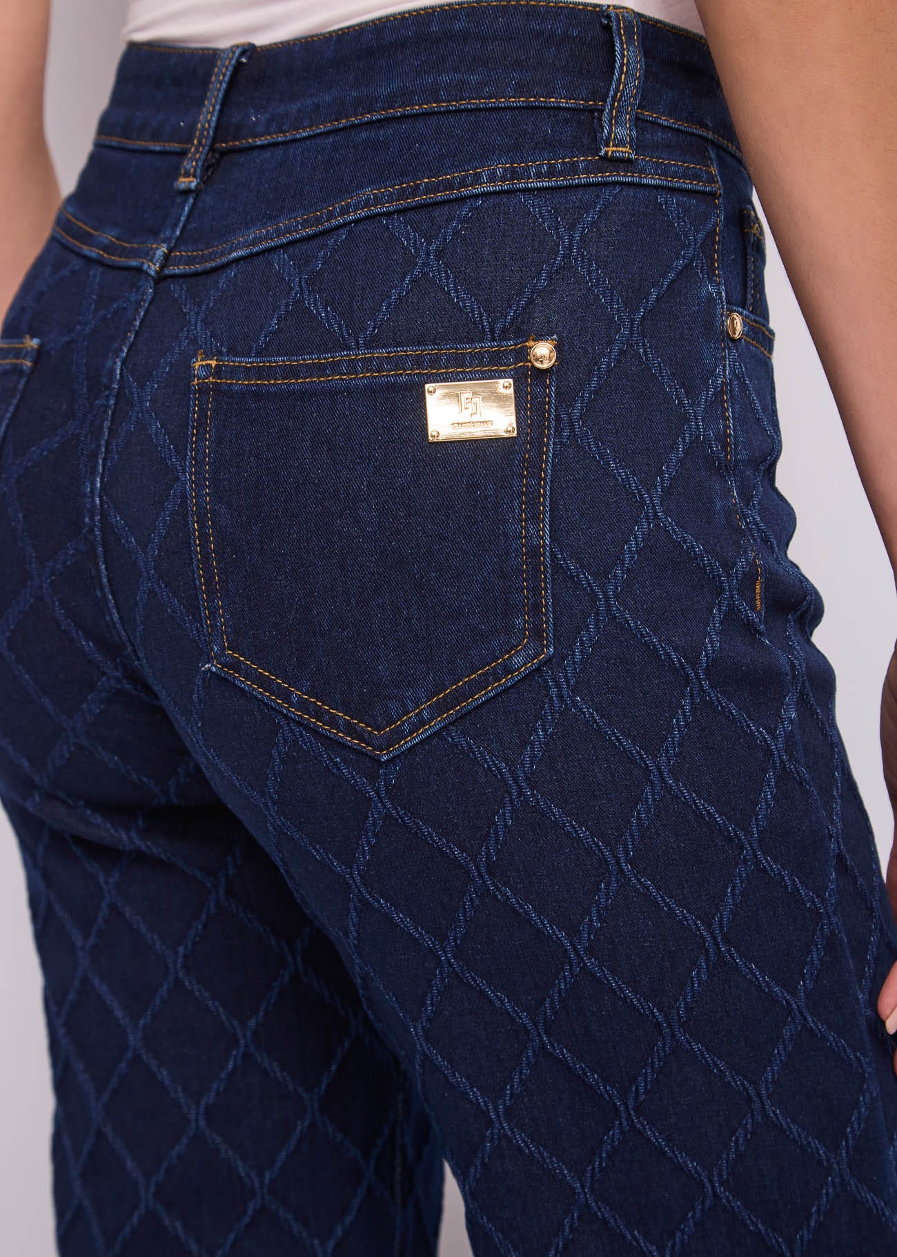 Jeans straight da donna in cotone jacquard