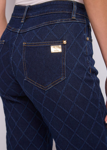 Jeans straight da donna in cotone jacquard
