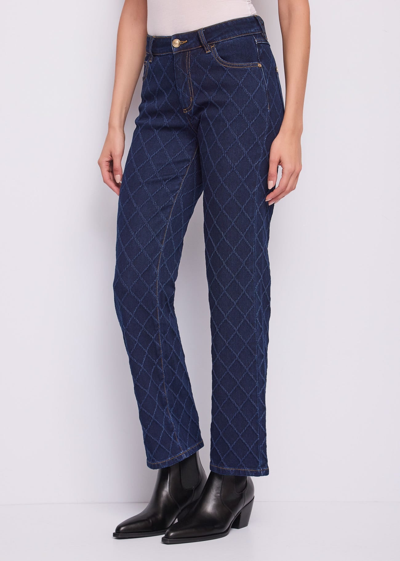 Jeans straight da donna in cotone jacquard