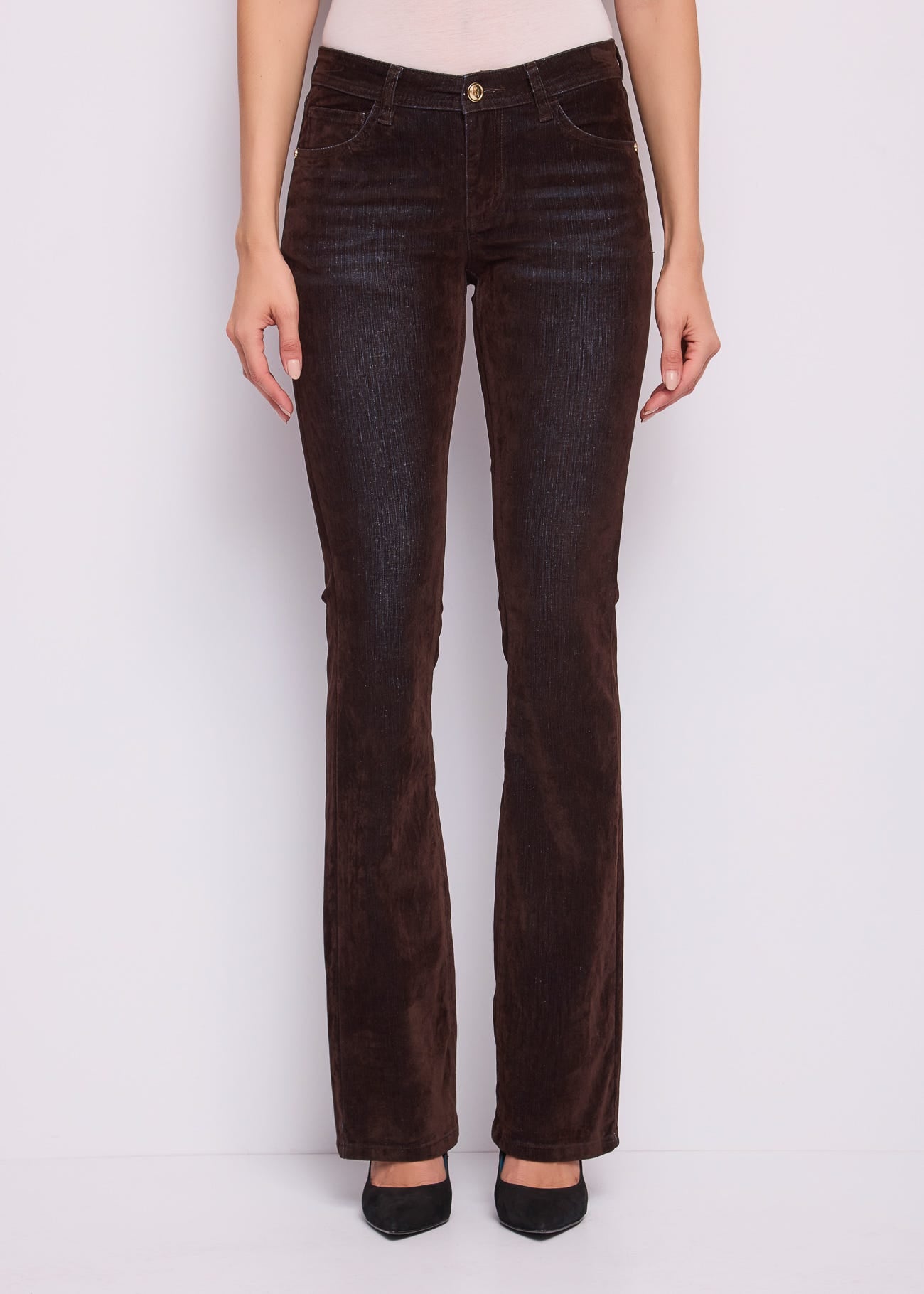 Jeans cinque tasche da donna in cotone flock