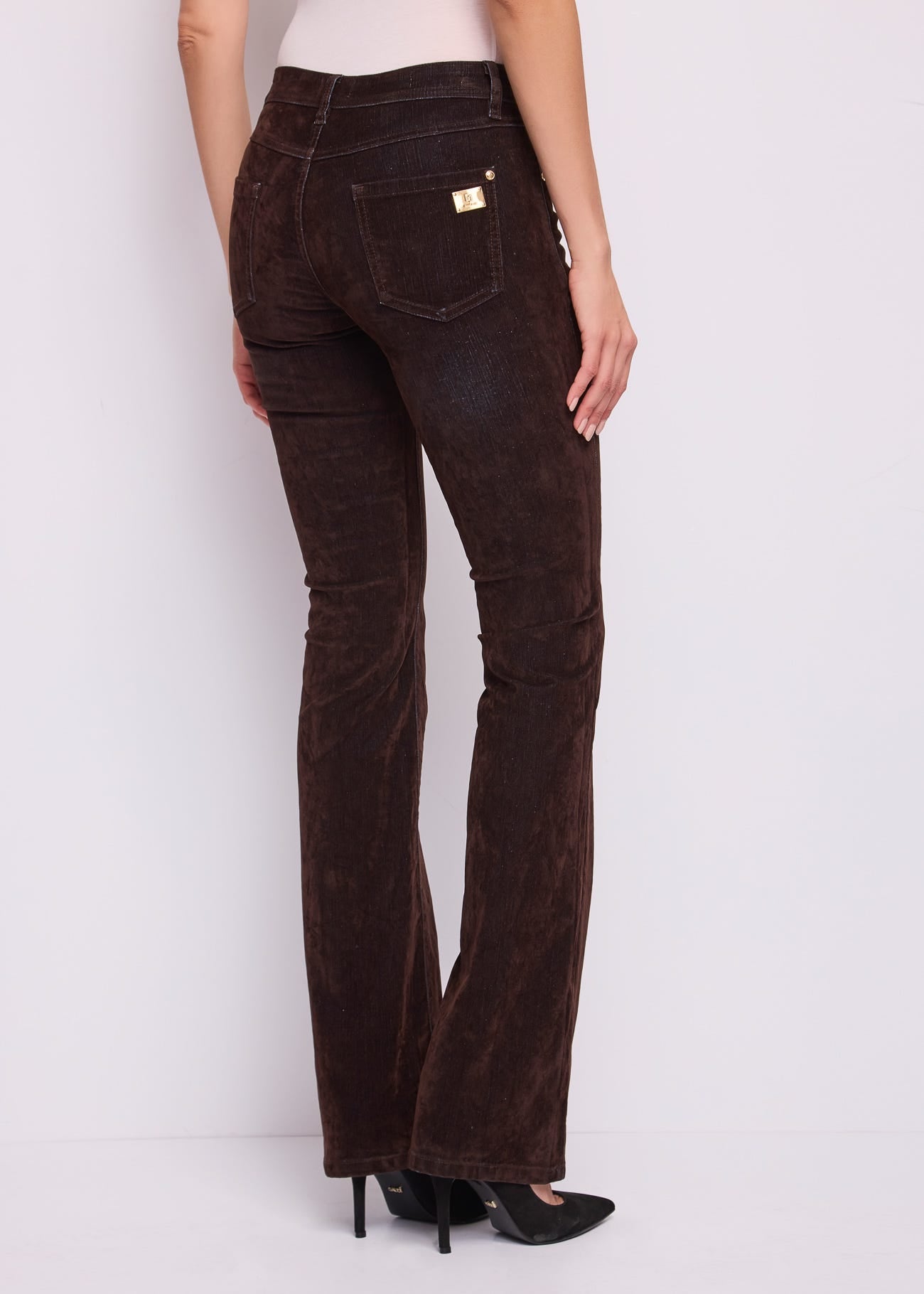 Jeans cinque tasche da donna in cotone flock