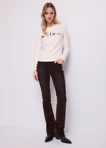 Jeans cinque tasche da donna in cotone flock