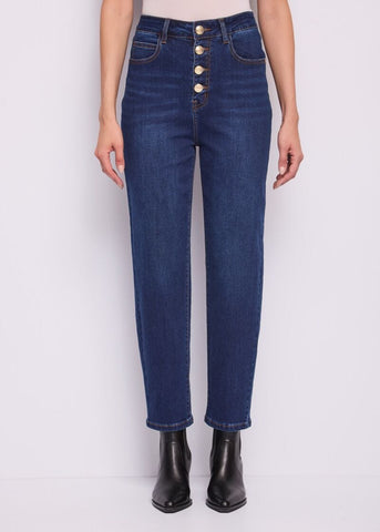 Jeans a vita alta da donna con bottoni - fronte
