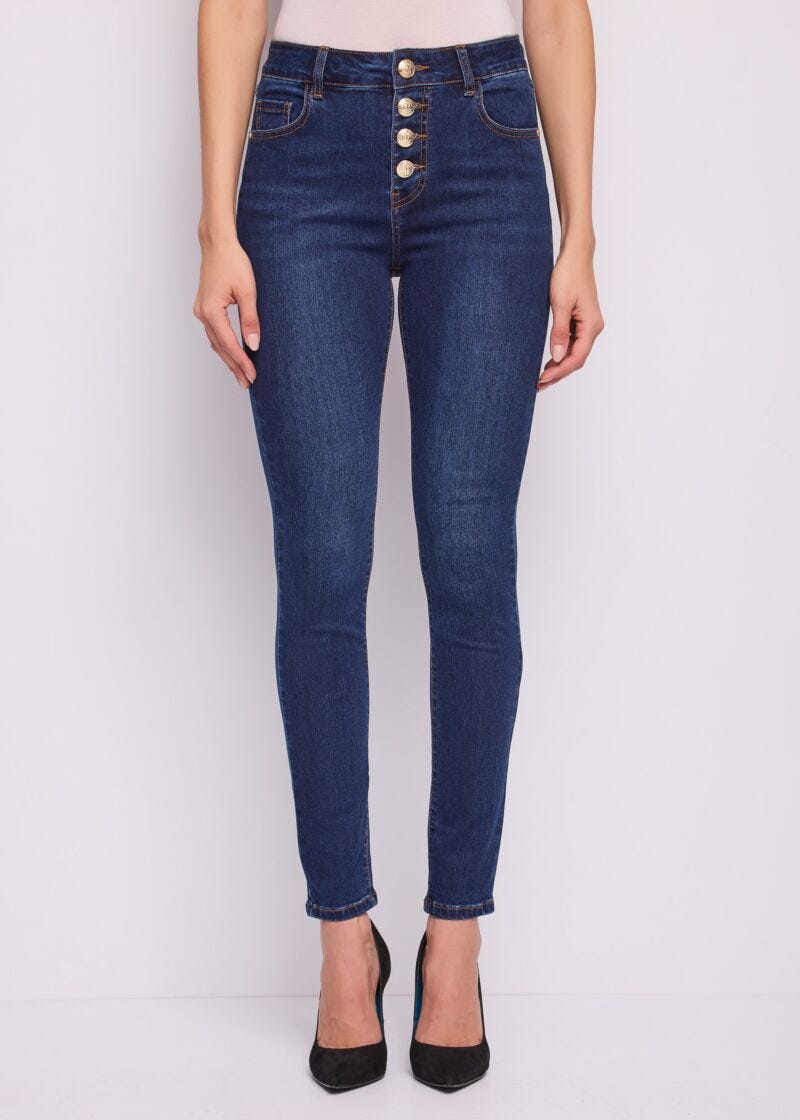 Jeans skinny da donna con bottoni dorati - fronte