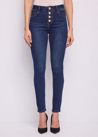 Jeans skinny da donna con bottoni dorati - fronte