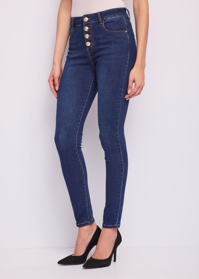 Jeans skinny da donna con bottoni dorati - dettaglio 2
