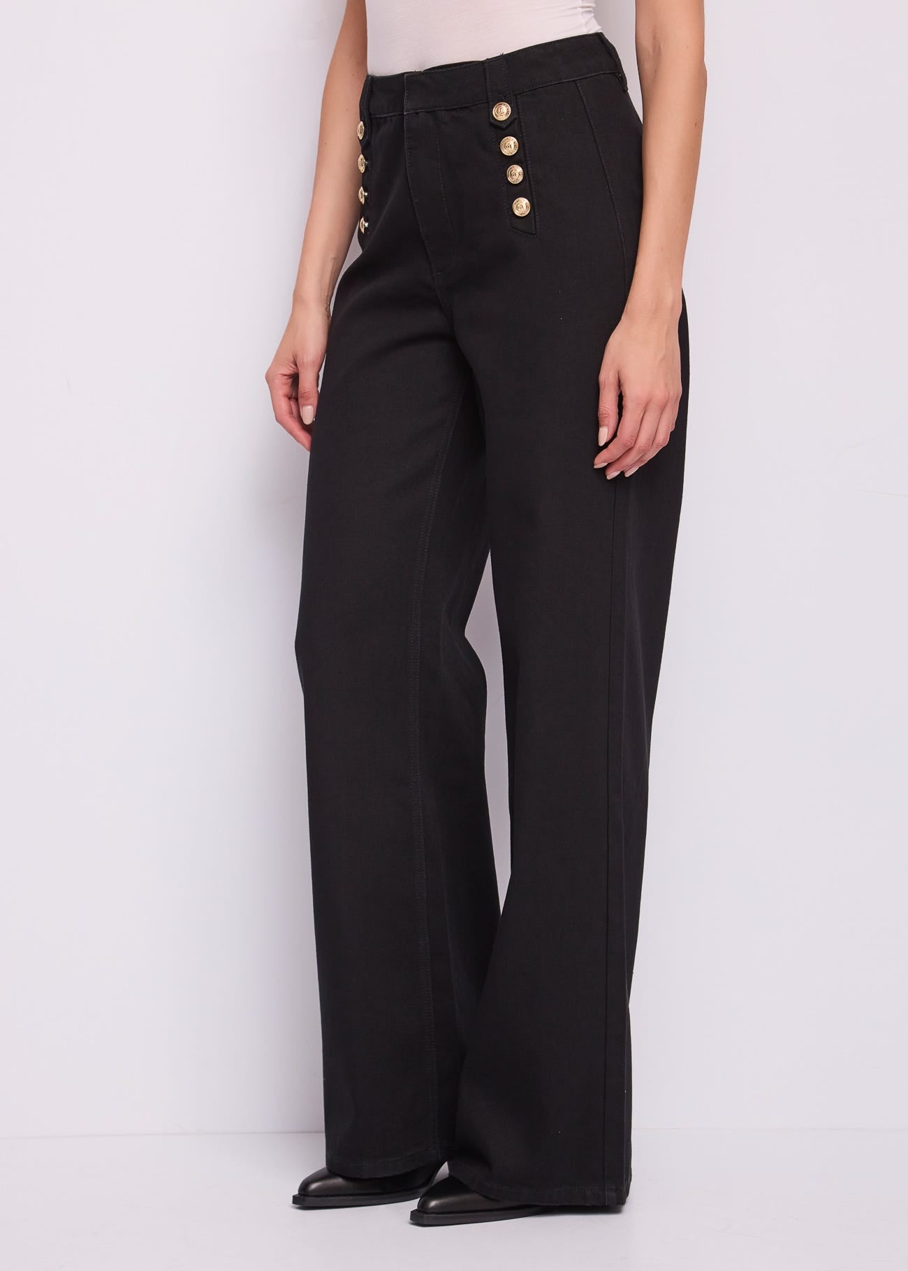 Jeans wide leg da donna con bottoni dorati