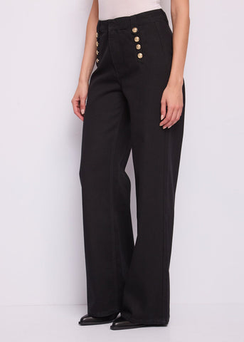 Jeans wide leg da donna con bottoni dorati