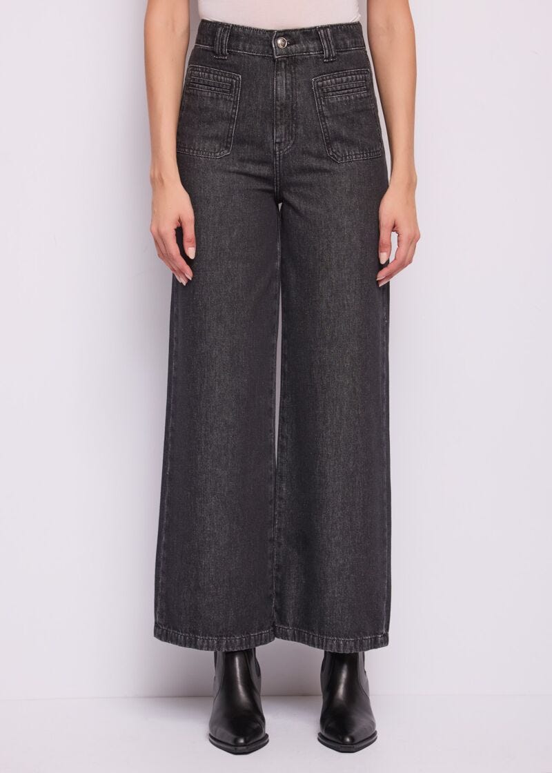 Jeans wide leg a vita alta da donna - fronte
