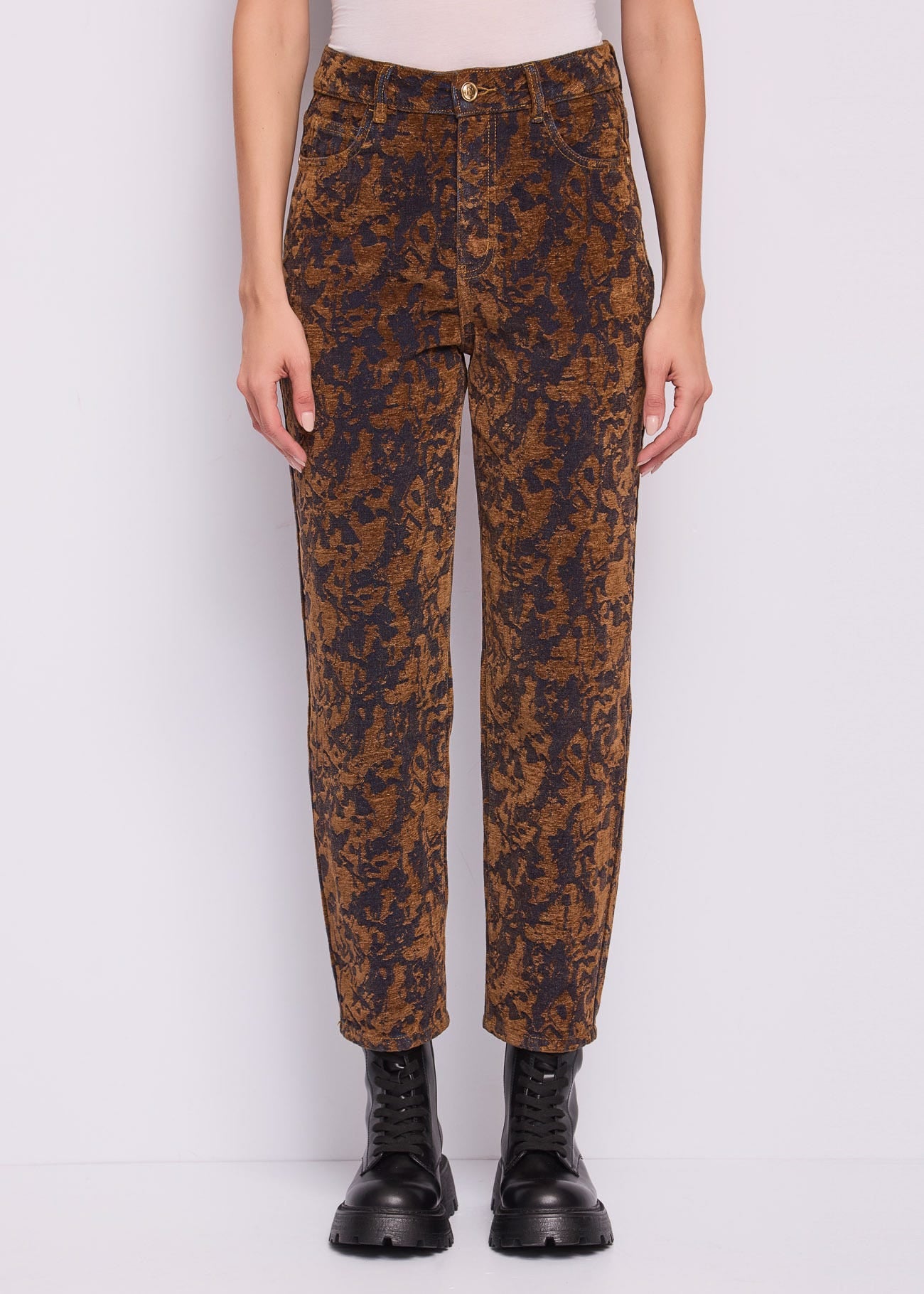 Jeans cinque tasche da donna in cotone jacquard