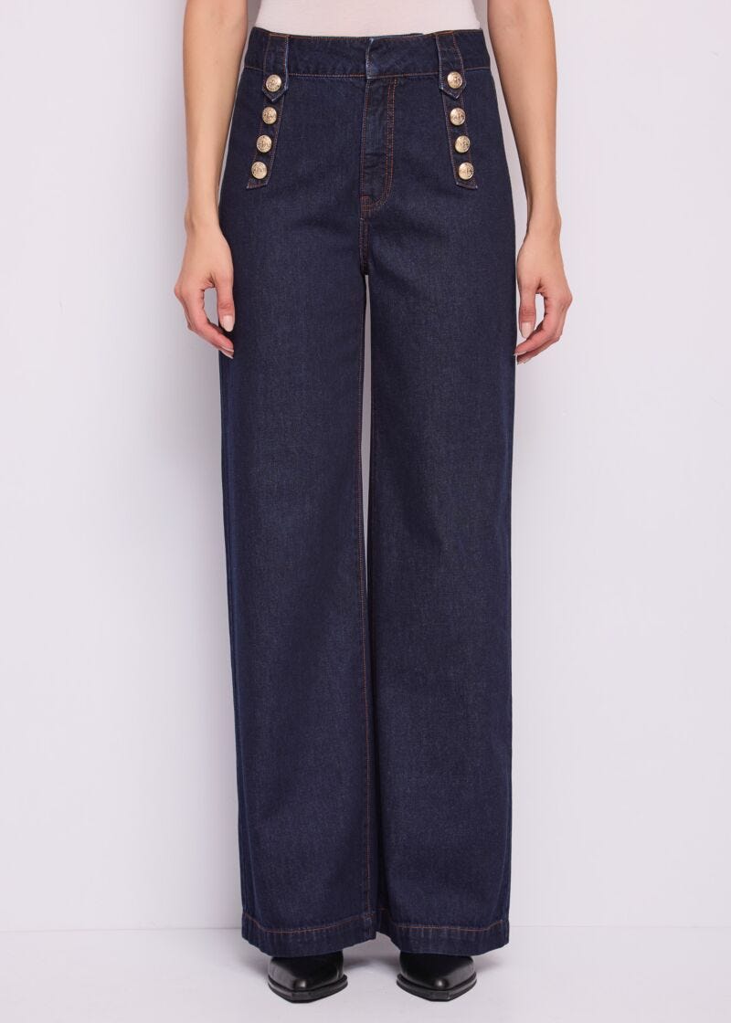 Jeans wide leg da donna con bottoni - fronte