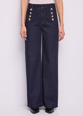 Jeans wide leg da donna con bottoni - fronte