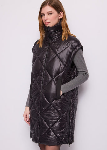 Gilet nero da donna in nylon trapuntato