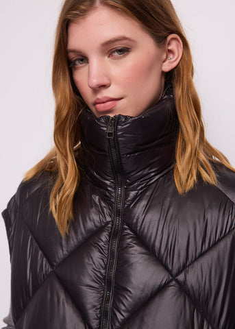 Gilet nero da donna in nylon trapuntato