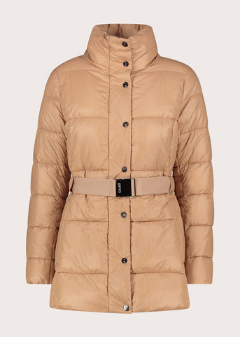 Piumino marrone da donna con cintura