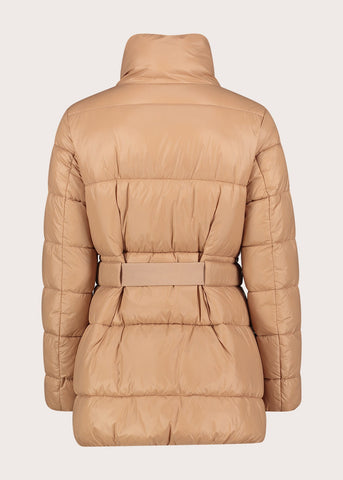 Piumino marrone da donna con cintura
