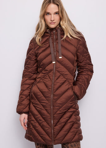 Piumino lungo da donna in nylon con cappuccio
