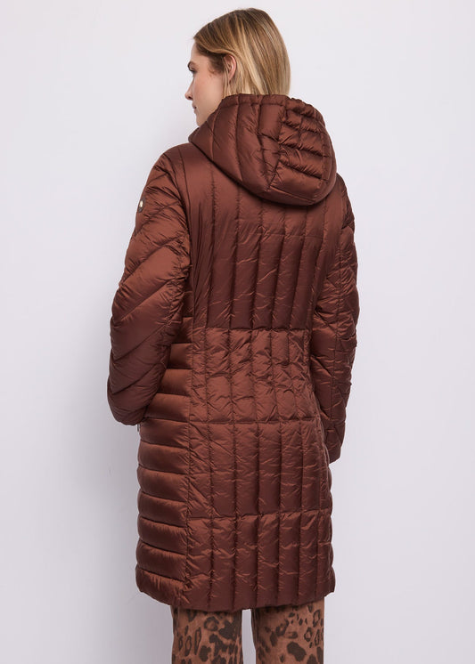 Piumino lungo da donna in nylon con cappuccio