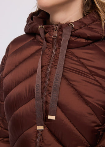 Piumino lungo da donna in nylon con cappuccio
