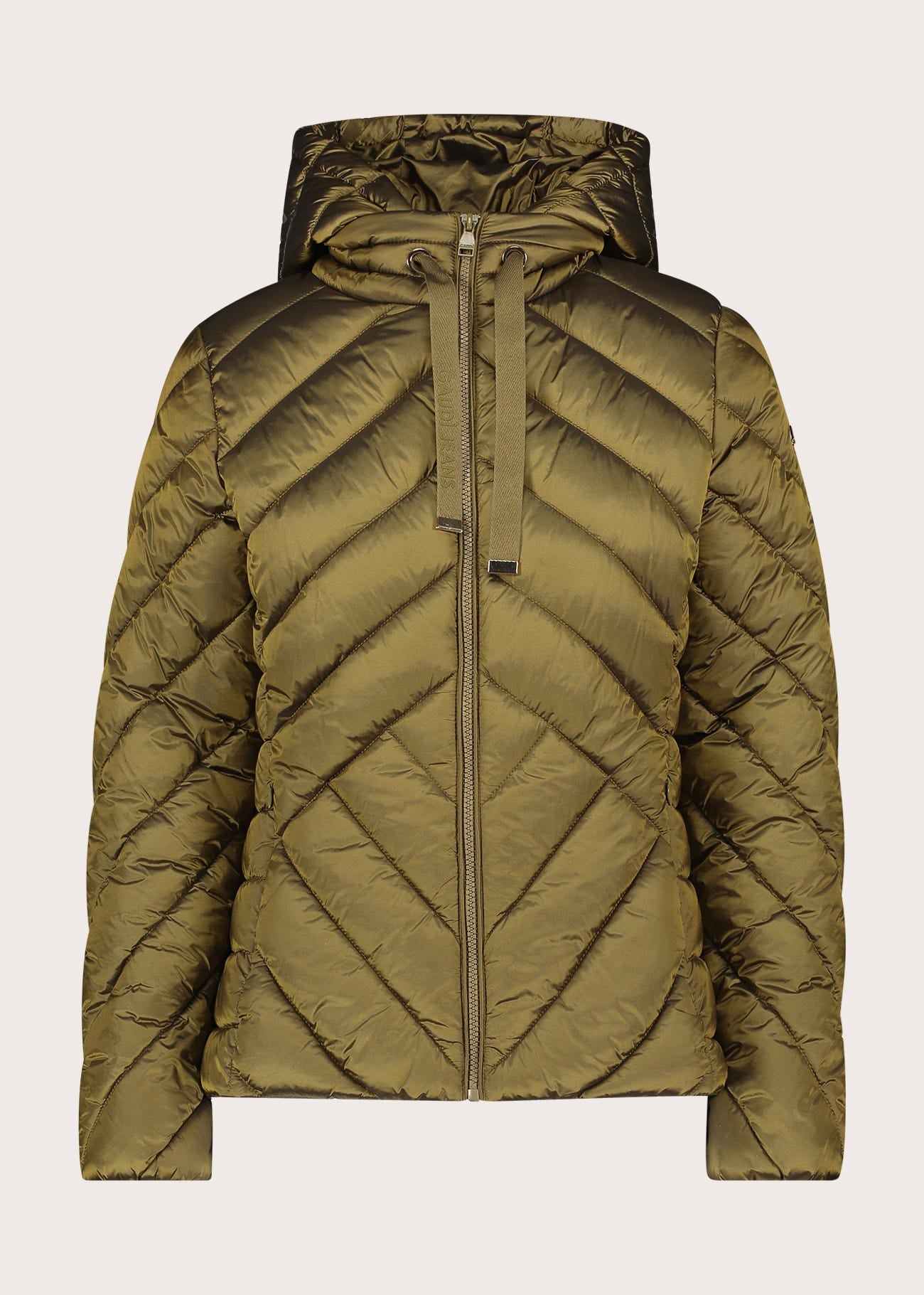 Piumino verde da donna in nylon con cappuccio