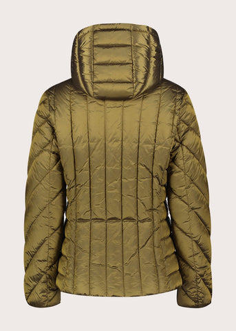 Piumino verde da donna in nylon con cappuccio