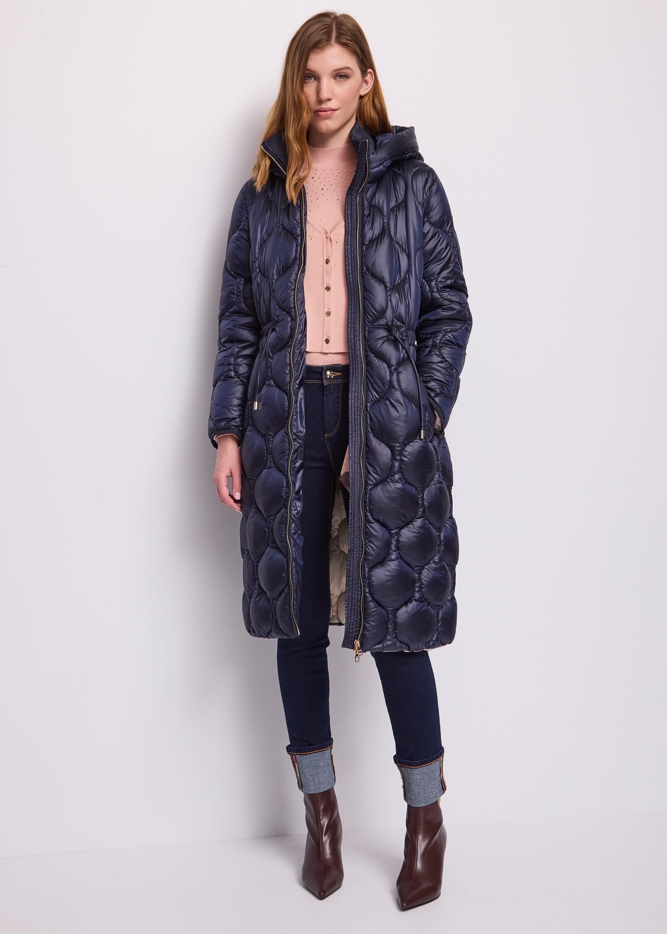 Piumino blu da donna in nylon imbottito