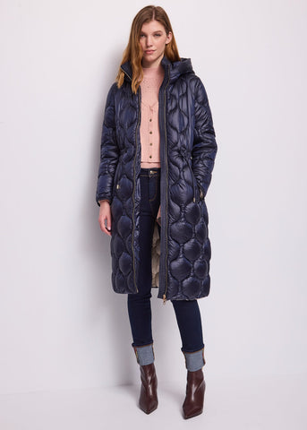 Piumino blu da donna in nylon imbottito