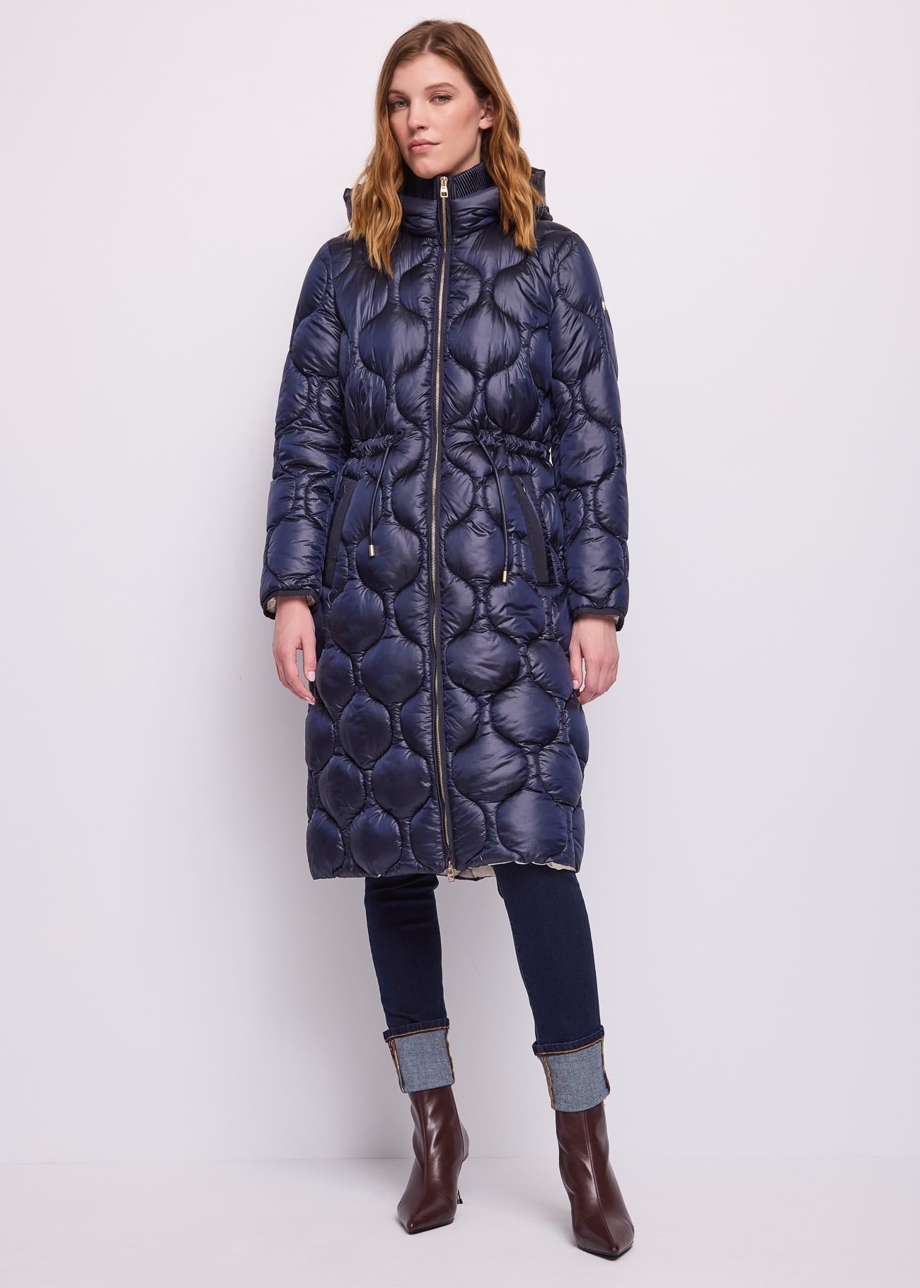Piumino blu da donna in nylon imbottito