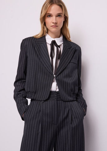 Blazer cropped da donna in viscosa gessata - fronte