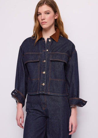 Giacca da donna in denim con bottoni dorati - dettaglio
