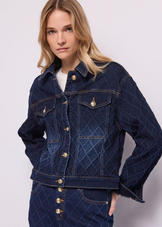 Giacca da donna in denim di cotone jacquard - fronte