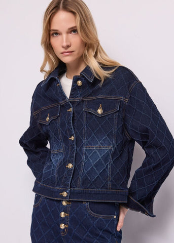 Giacca da donna in denim di cotone jacquard - fronte